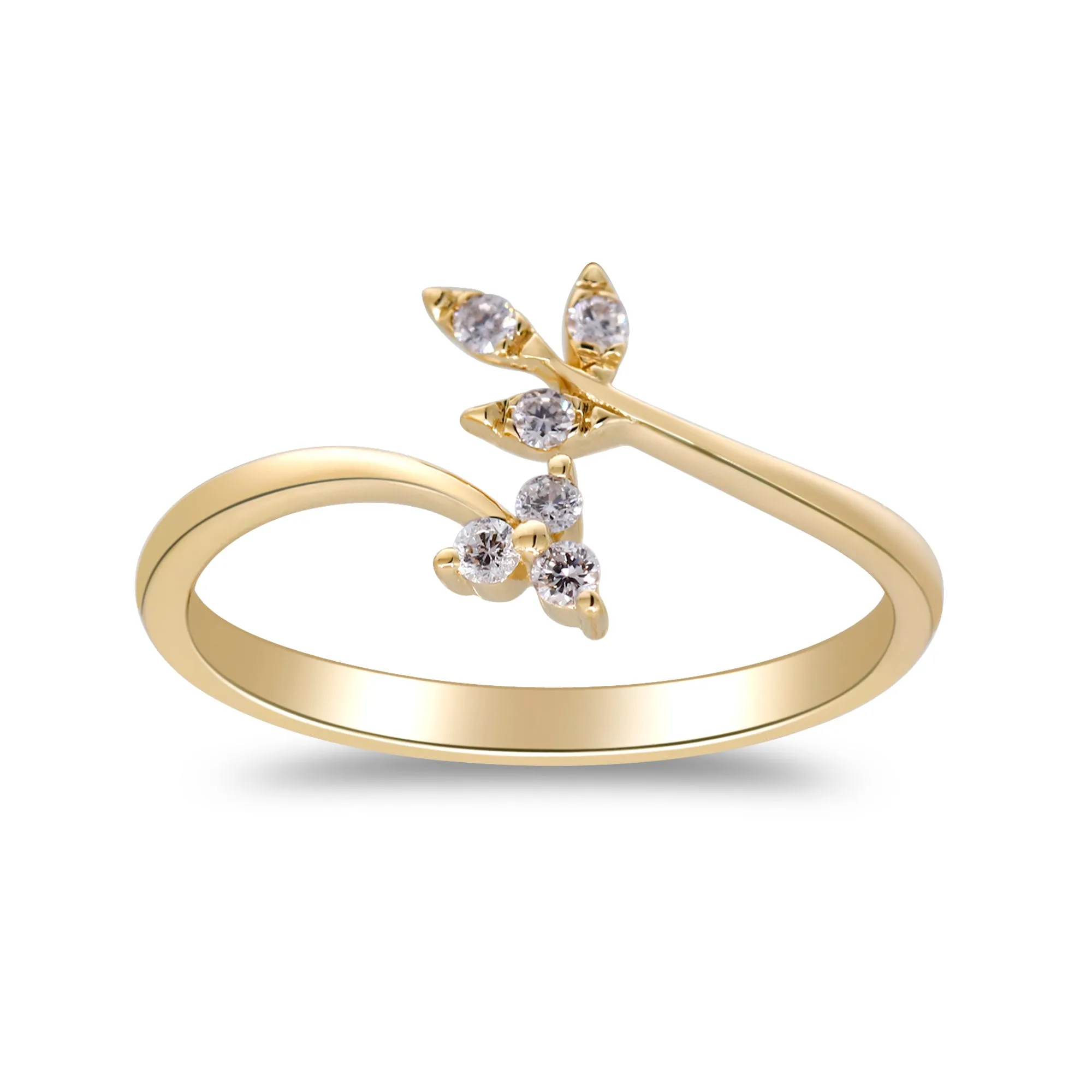 14k Yellow Gold Floral Diamond Wrap Ring