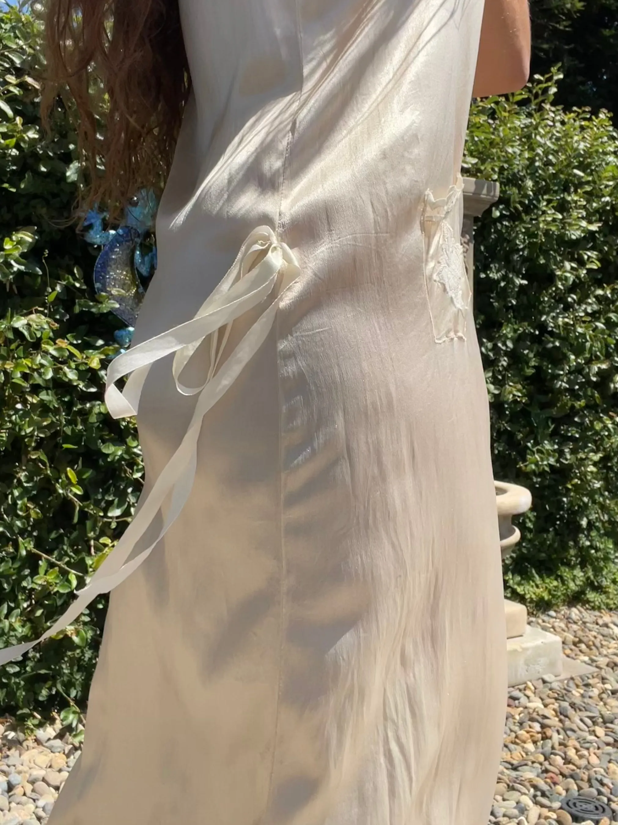 1920s Silk Floral Appliqué Slip Dress