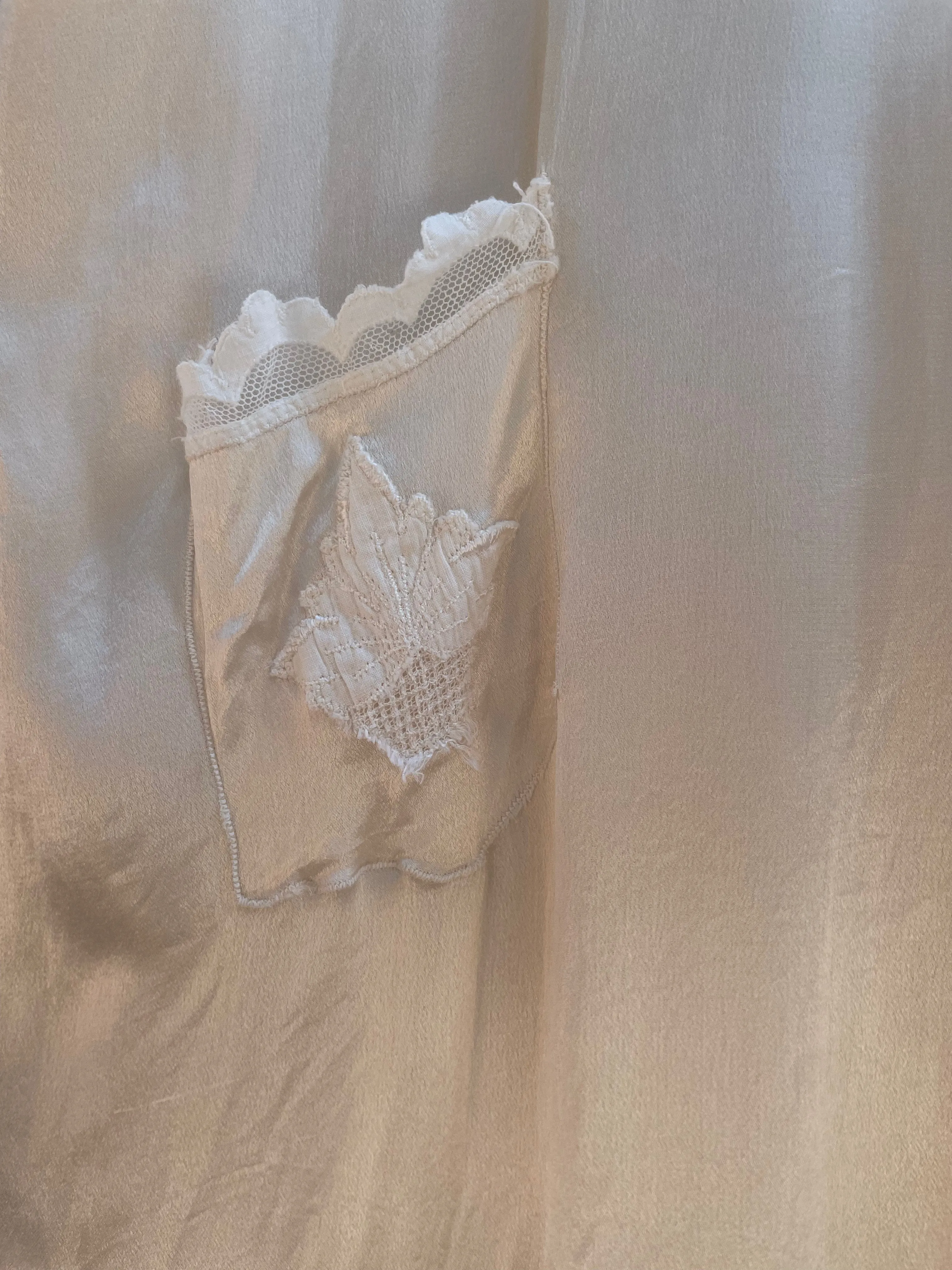 1920s Silk Floral Appliqué Slip Dress