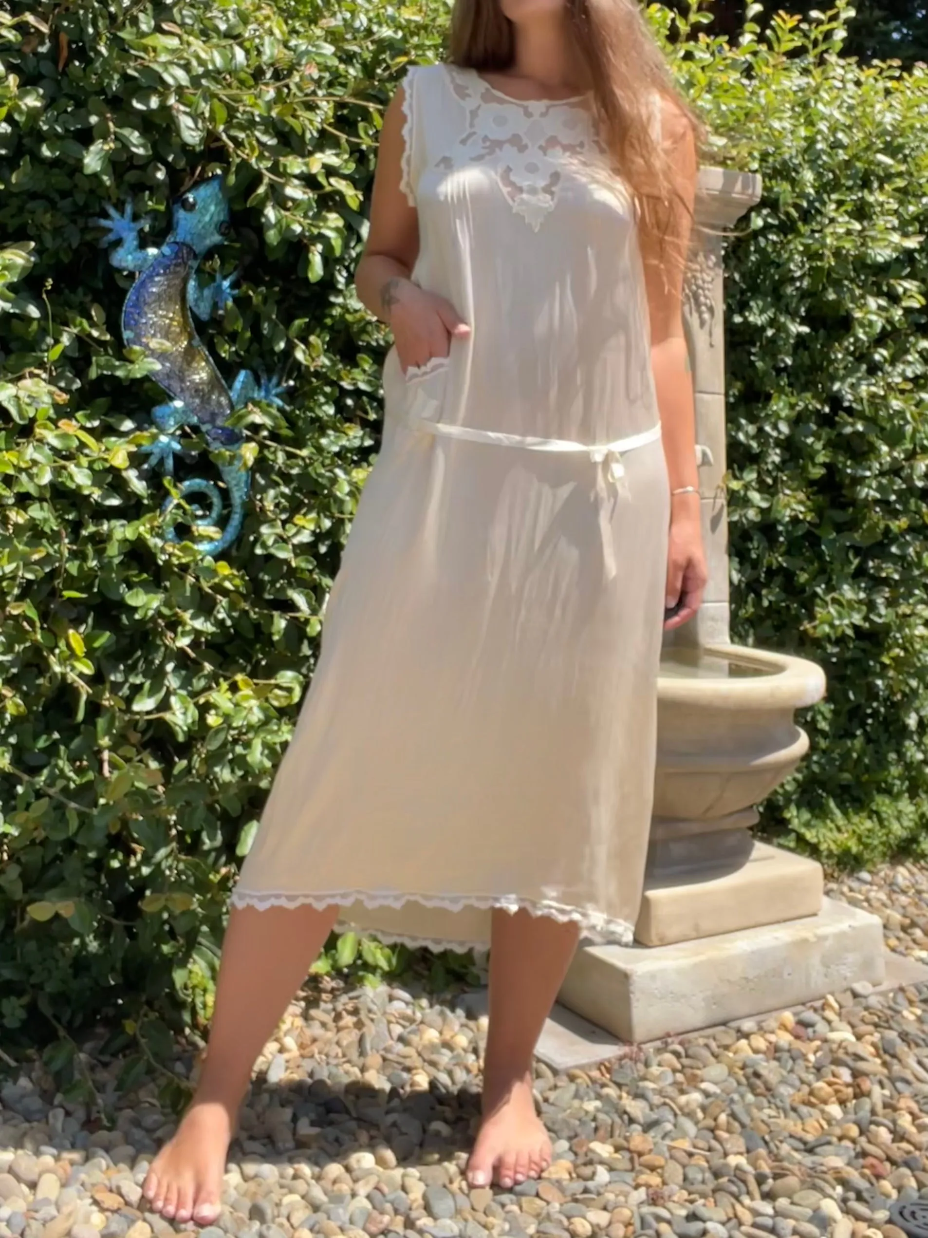1920s Silk Floral Appliqué Slip Dress