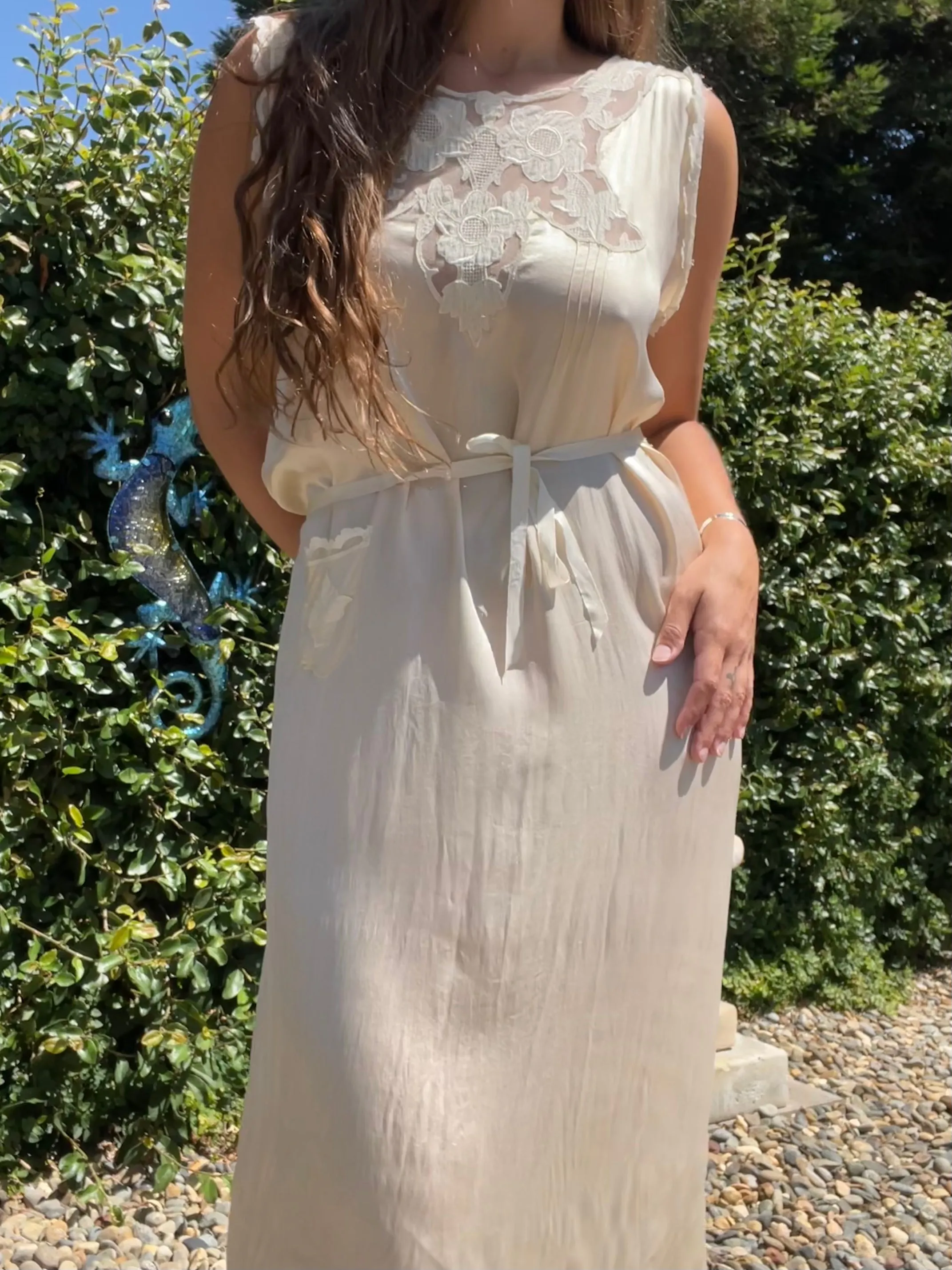 1920s Silk Floral Appliqué Slip Dress