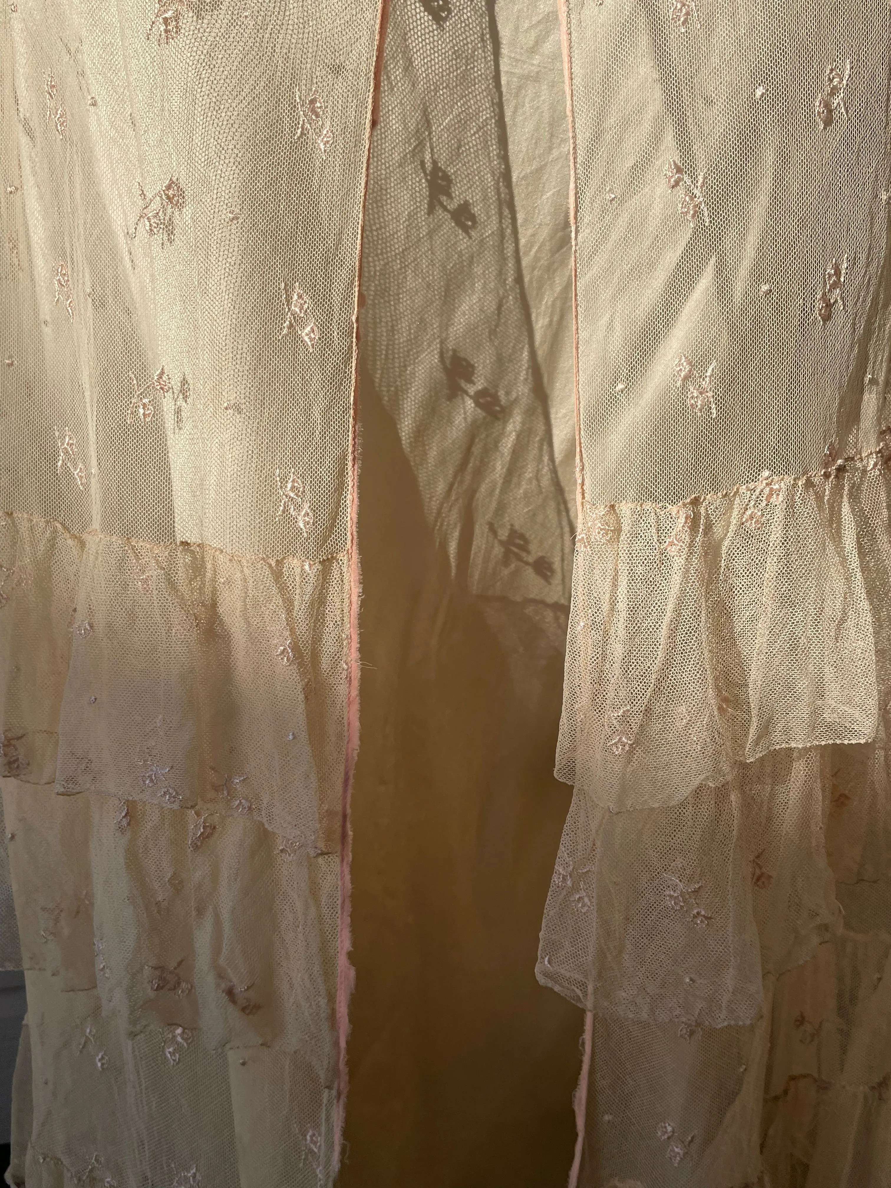 1930s Embroidered Net Ruffle Collar Peignoir Over Dress