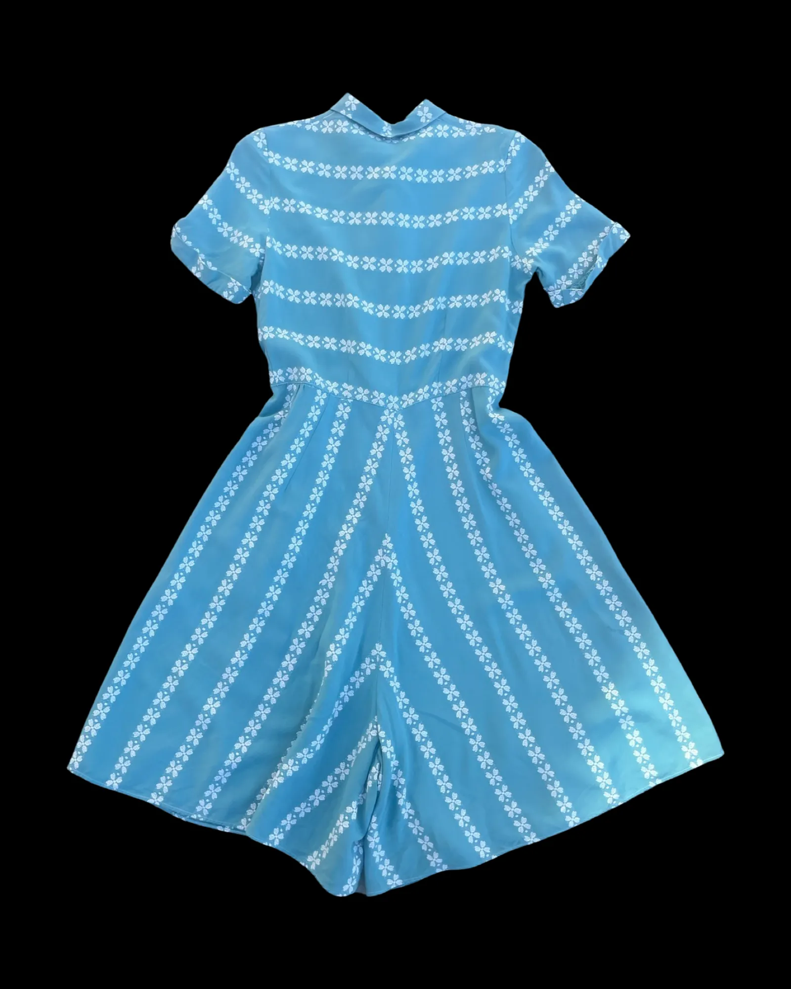 1940s Aqua-Blue Rowed Floral Wide Leg Playsuit