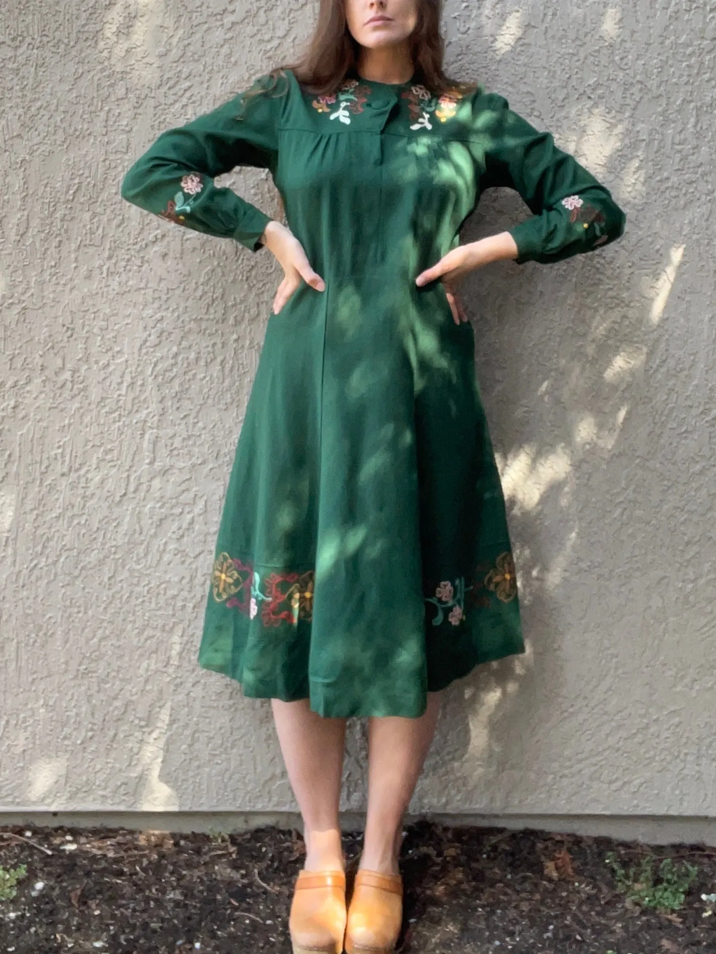 1940s Floral Embroidered Wool Folk Dress