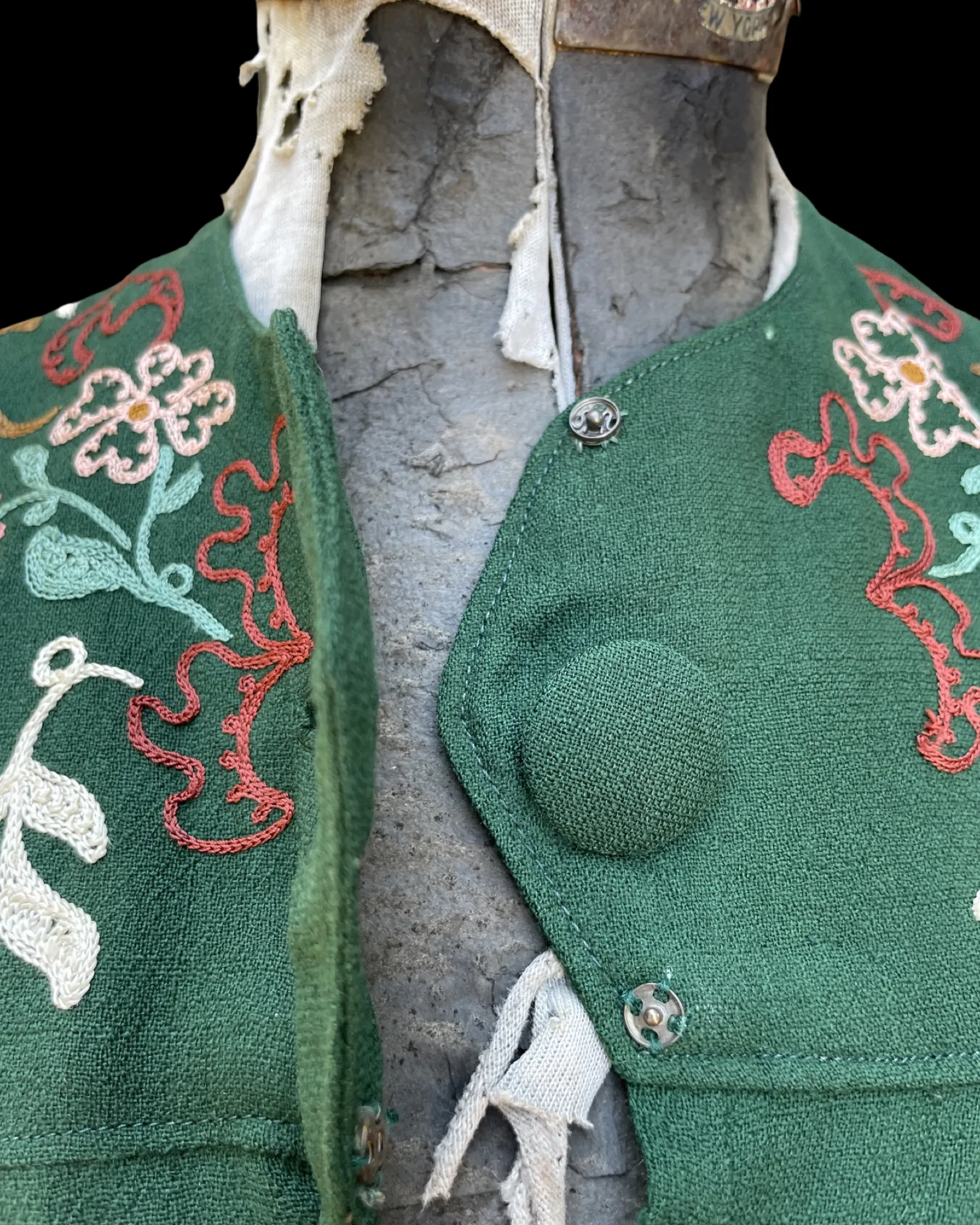 1940s Floral Embroidered Wool Folk Dress