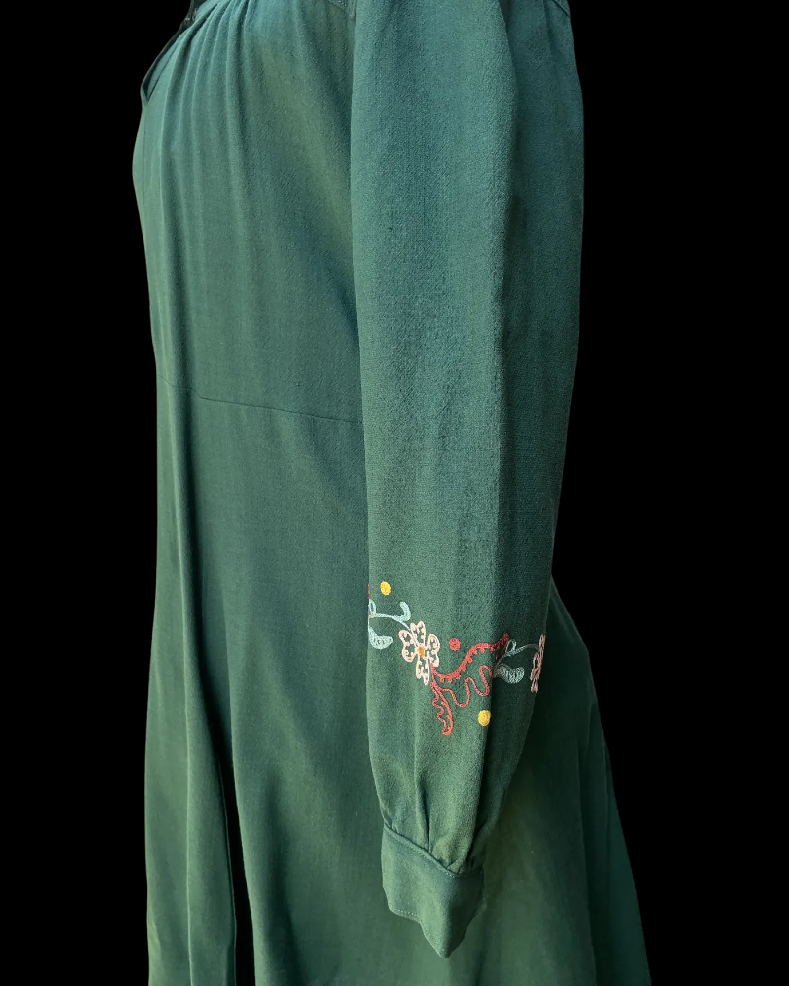 1940s Floral Embroidered Wool Folk Dress
