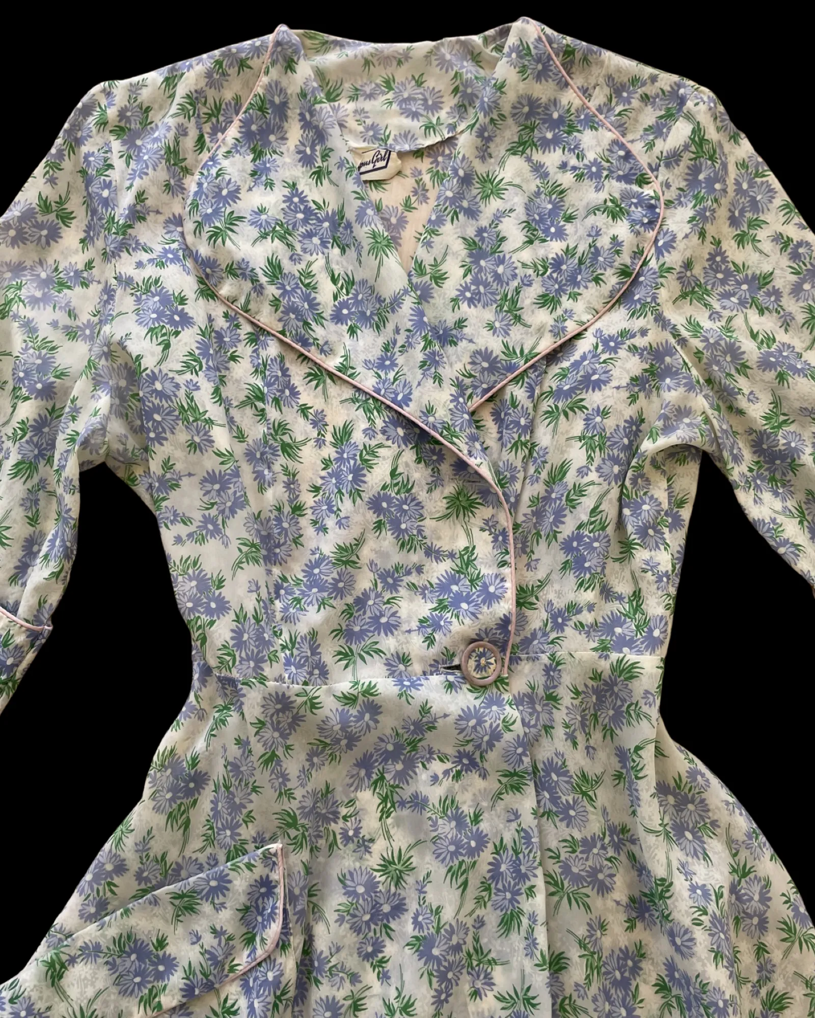 1940s Floral Wrap House Dress