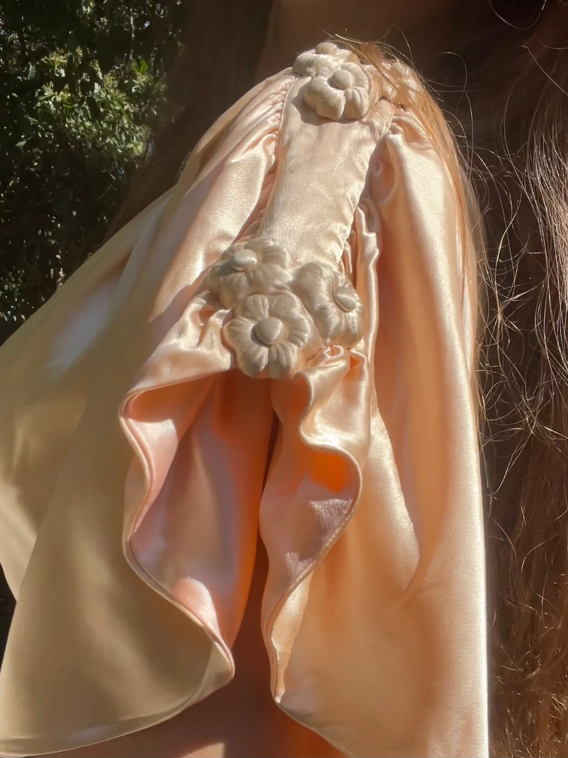1940s Pale Pink Sumptuous Rayon Satin Dressing Gown Peignoir