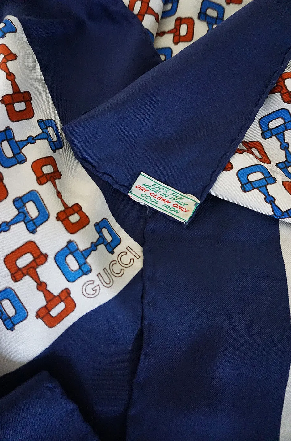 1970s Iconic Gucci Horsebit Print Silk Scarf