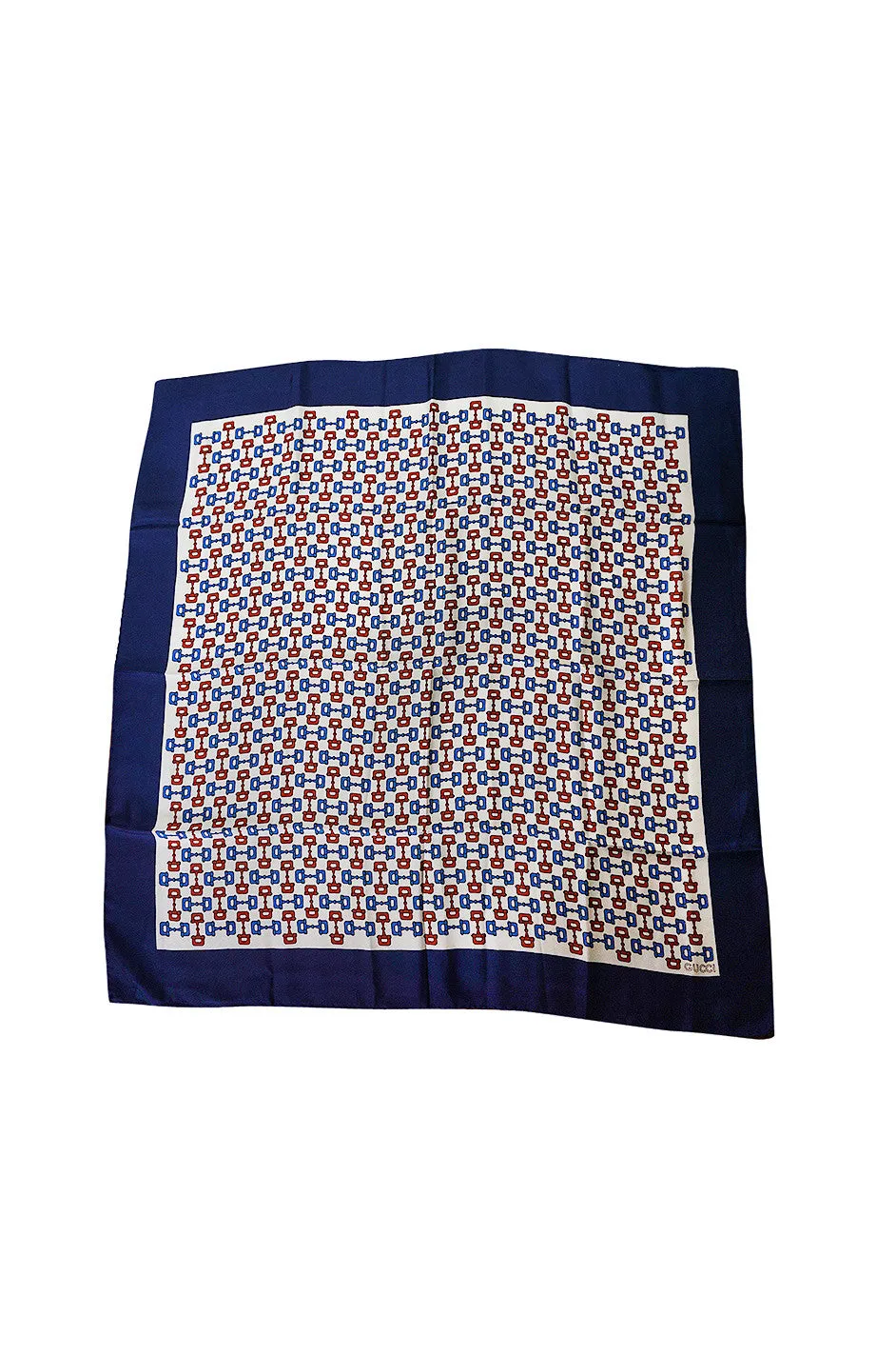 1970s Iconic Gucci Horsebit Print Silk Scarf