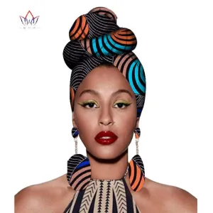 2020 African Headtie Print Headwrap Ankara Wax Fabric 100% Pure Cotton Scarf Kente Scarves And Earrings 2 Pieces Wyb56