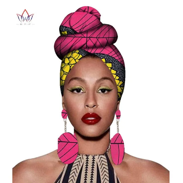 2020 African Headtie Print Headwrap Ankara Wax Fabric 100% Pure Cotton Scarf Kente Scarves And Earrings 2 Pieces Wyb56