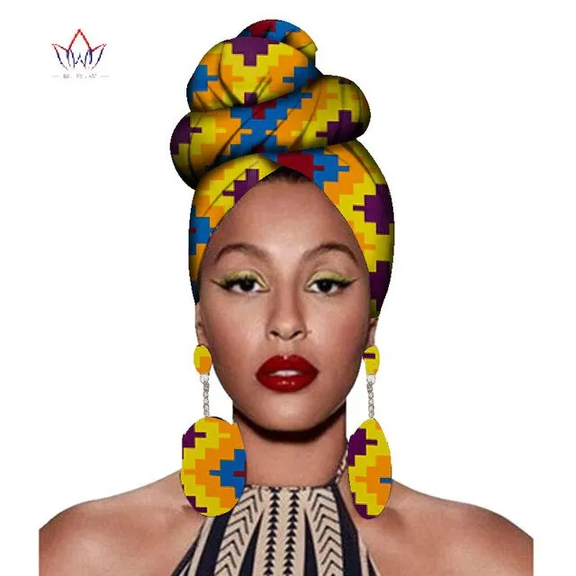 2020 African Headtie Print Headwrap Ankara Wax Fabric 100% Pure Cotton Scarf Kente Scarves And Earrings 2 Pieces Wyb56