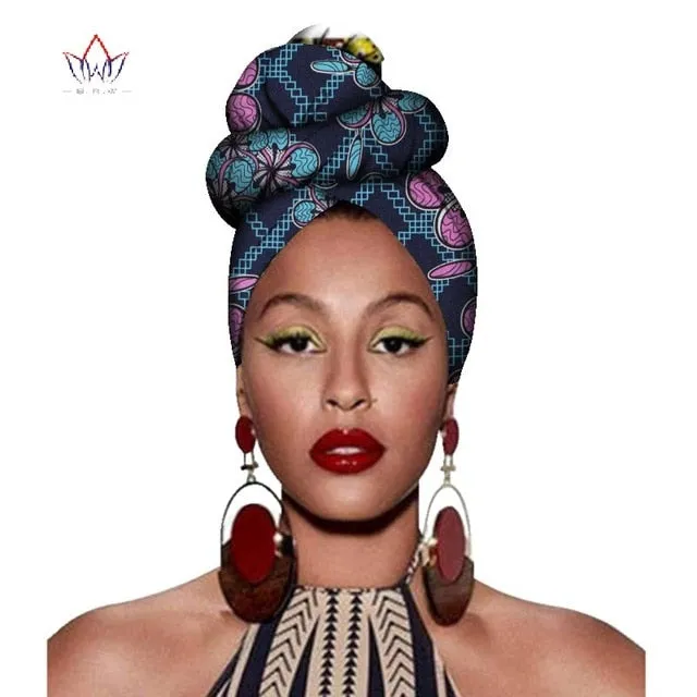 2020 African Headtie Print Headwrap Ankara Wax Fabric 100% Pure Cotton Scarf Kente Scarves And Earrings 2 Pieces Wyb56