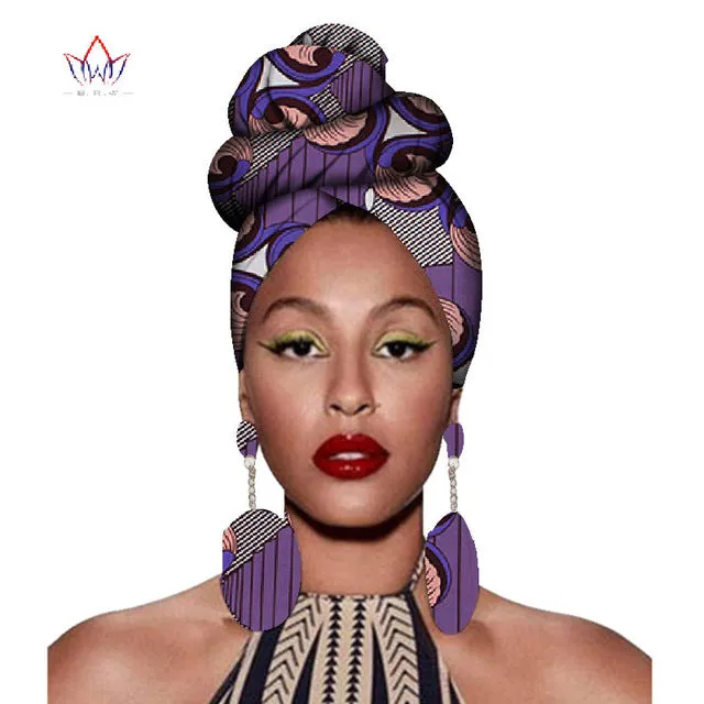 2020 African Headtie Print Headwrap Ankara Wax Fabric 100% Pure Cotton Scarf Kente Scarves And Earrings 2 Pieces Wyb56