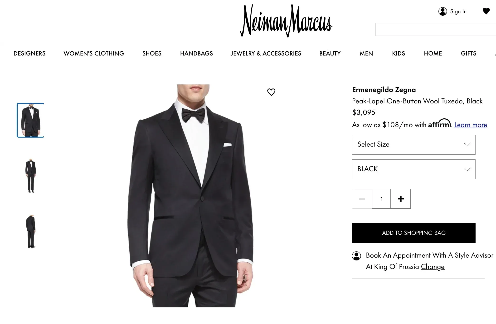 $3,995 ERMENEGILDO ZEGNA -"MICRONSPHERE MILA" PEAK LAPEL Tuxedo - 38R