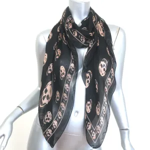 Alexander McQueen Skull Scarf Black & Beige Silk Chiffon 40" X 44"