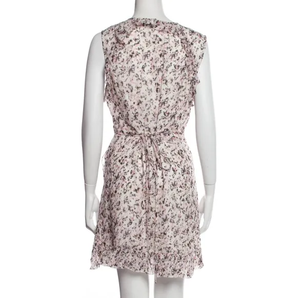 All Saints Women's Medium Priya Rosa Pink Floral Ruffle Wrap Dress