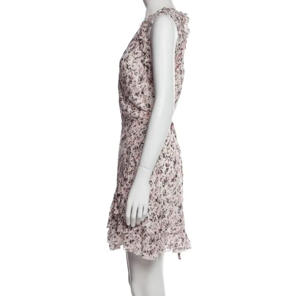 All Saints Women's Medium Priya Rosa Pink Floral Ruffle Wrap Dress