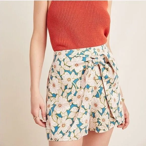 Anthropologie Geordine Floral Skirted Wrap Skort Size Large
