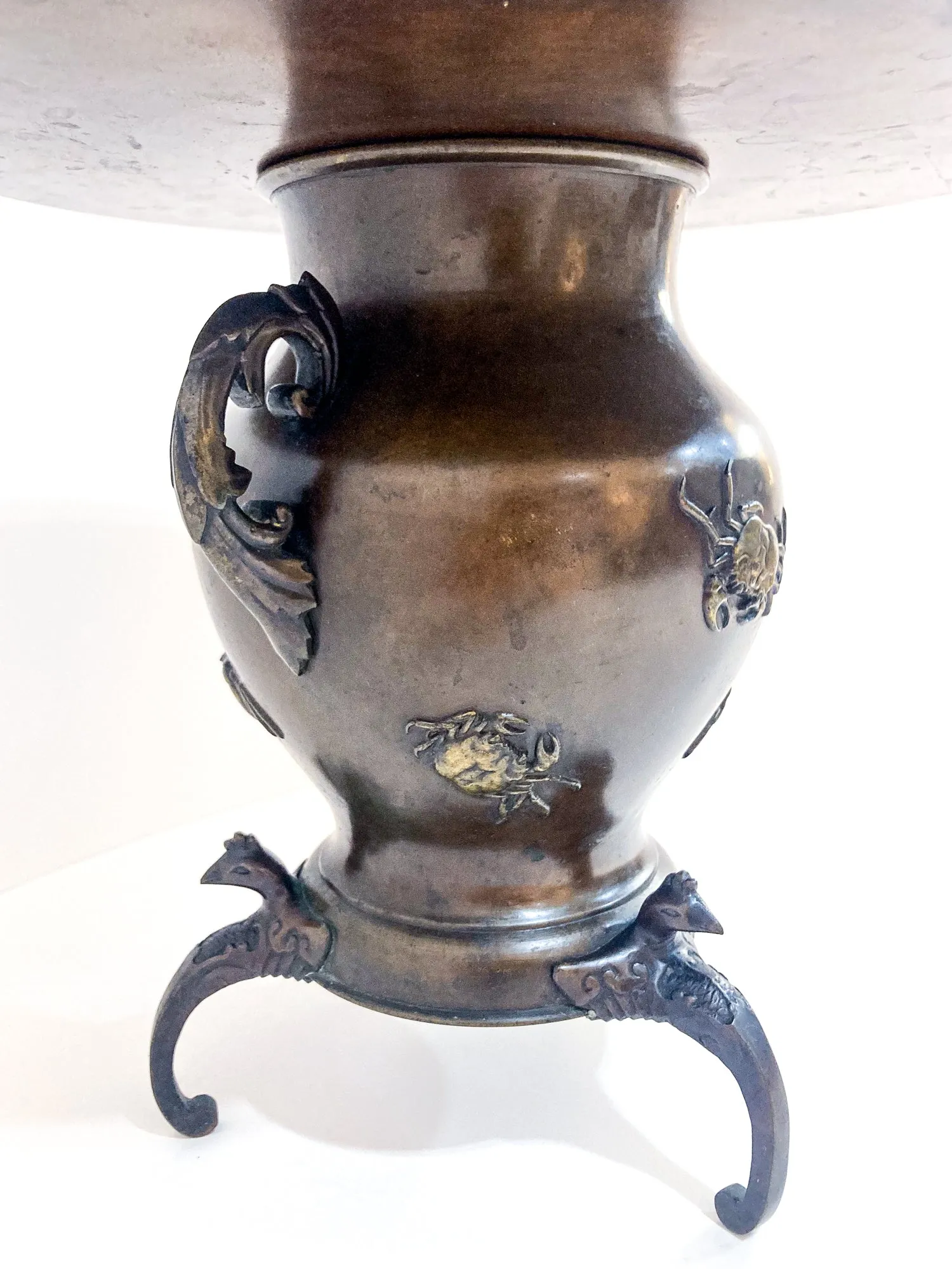 Antique Japanese Yoshimasa Bronze Crab Ocean Motif Ikebana Vase