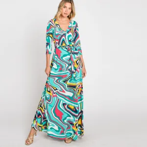 Aqua Water Color Venechia Maxi Wrap Dress