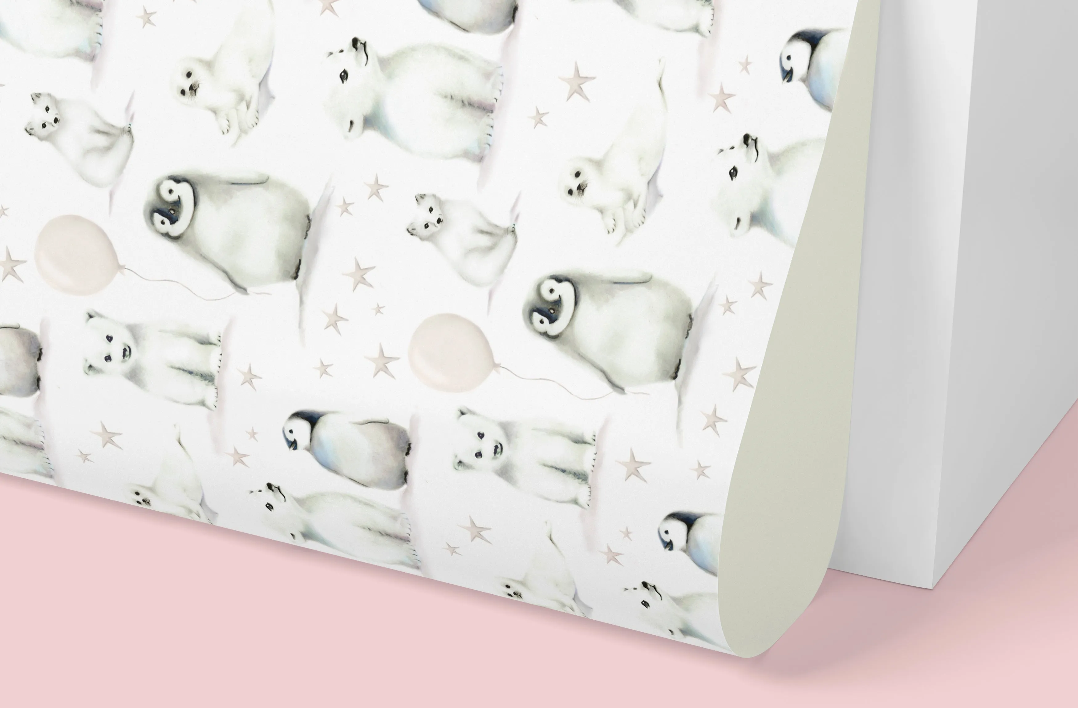 Arctic Friends in Greige Wrapping Paper - 5 Sheets
