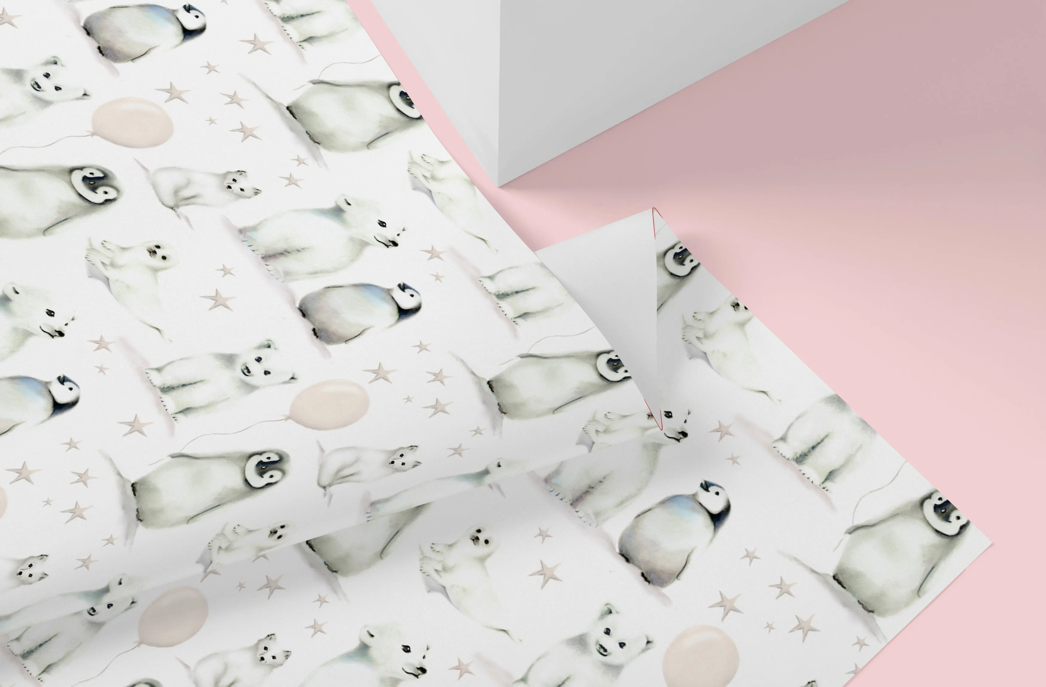 Arctic Friends in Greige Wrapping Paper - 5 Sheets