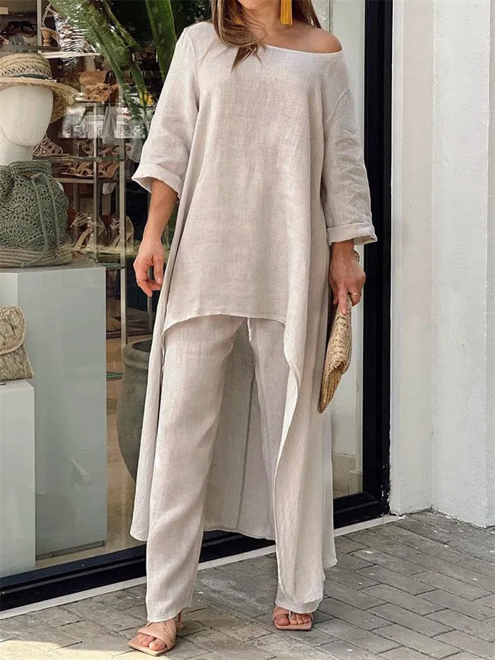 Autumn Leisure Style Fashion Cotton Linen Women Loose Tops   Long Pants
