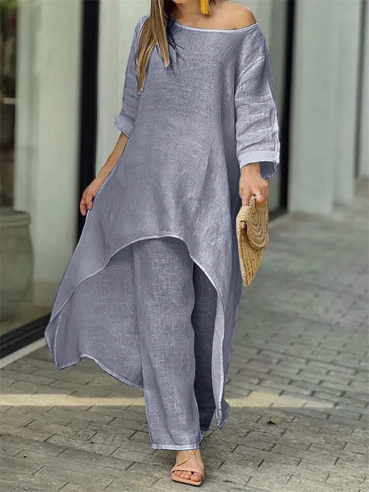Autumn Leisure Style Fashion Cotton Linen Women Loose Tops   Long Pants