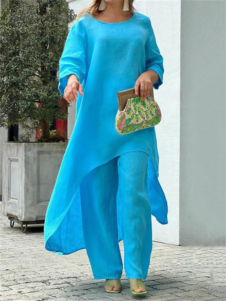 Autumn Leisure Style Fashion Cotton Linen Women Loose Tops   Long Pants