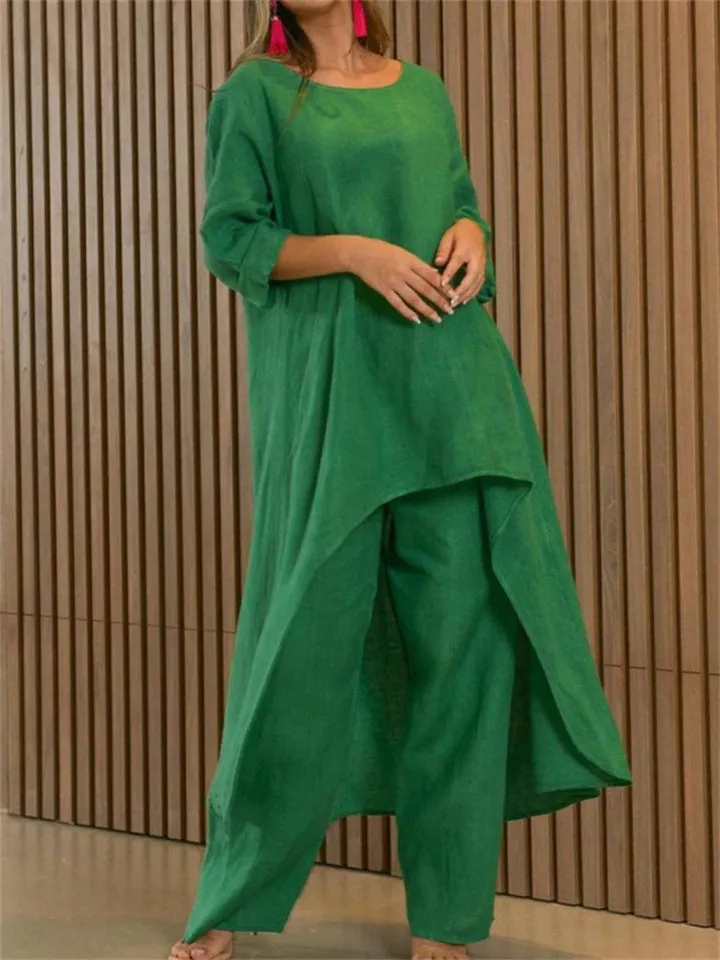 Autumn Leisure Style Fashion Cotton Linen Women Loose Tops   Long Pants