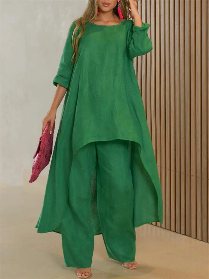 Autumn Leisure Style Fashion Cotton Linen Women Loose Tops   Long Pants