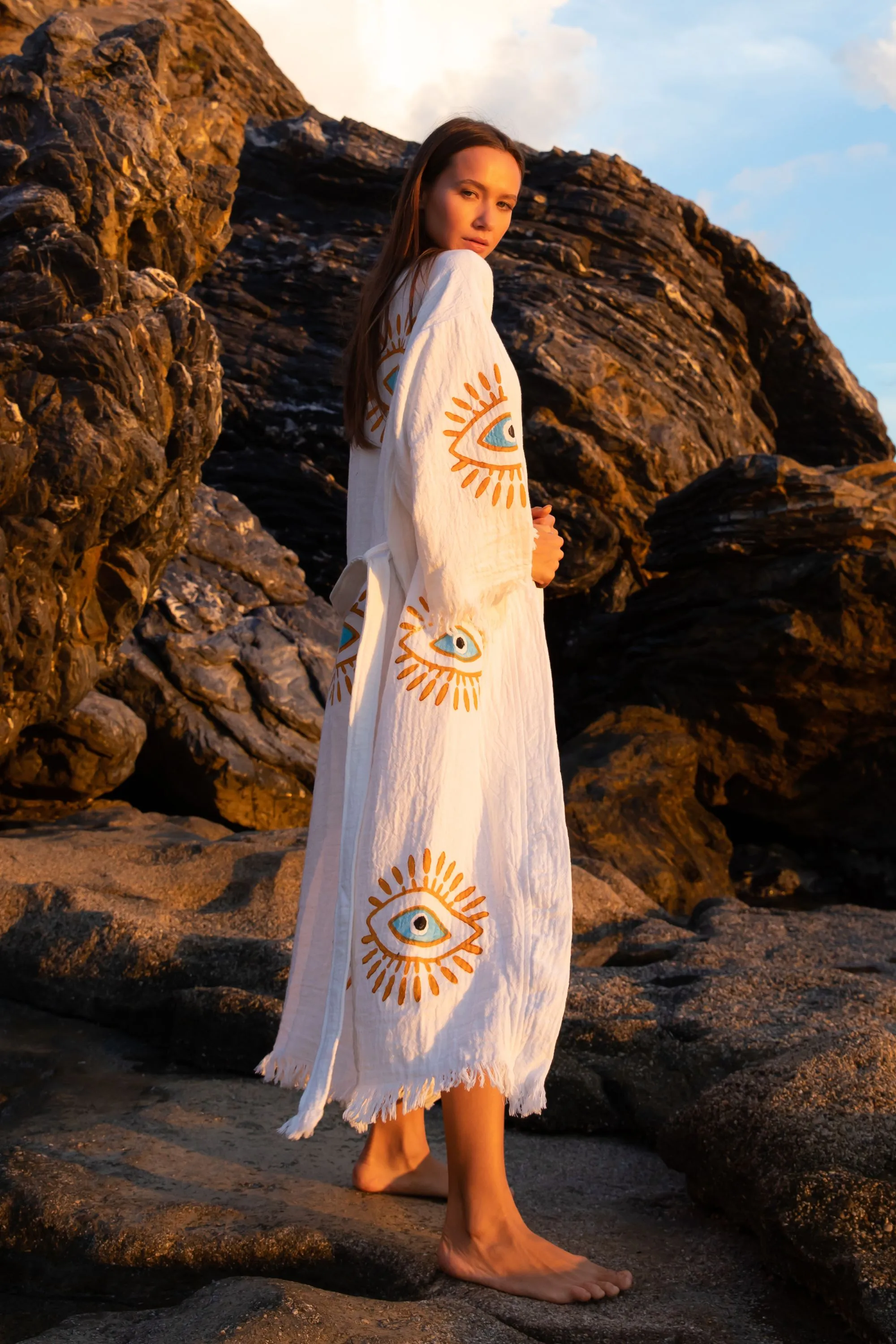 AZRA Kimono in Cream & Orange