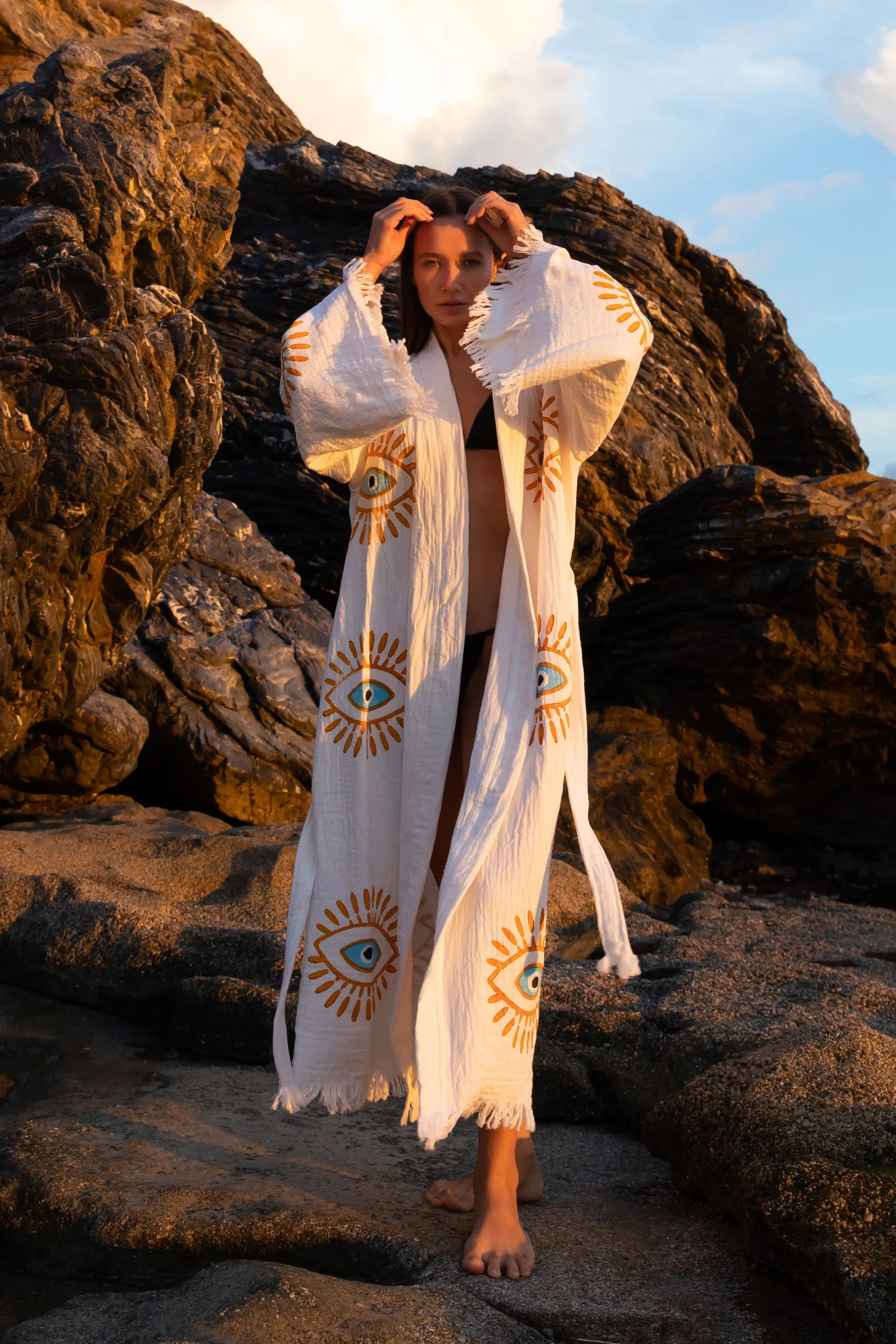 AZRA Kimono in Cream & Orange