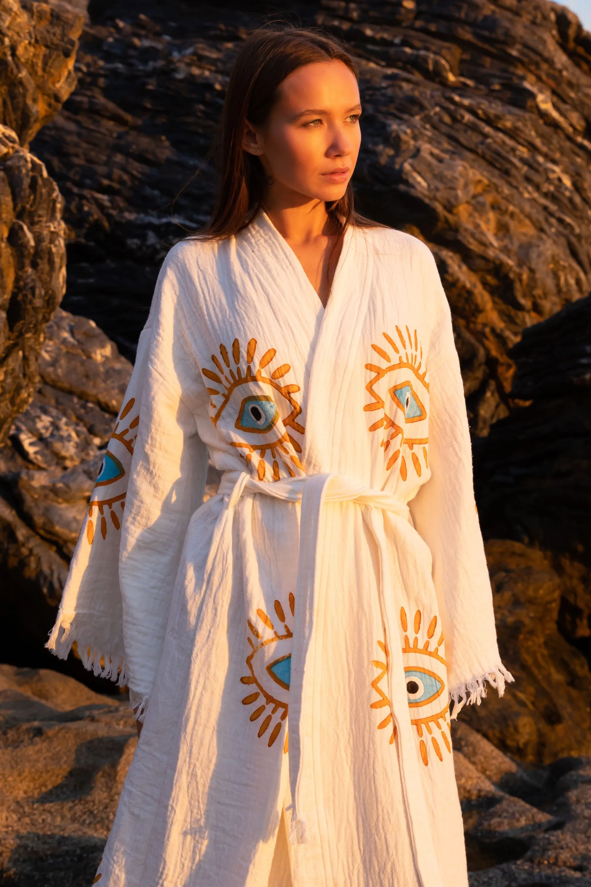 AZRA Kimono in Cream & Orange