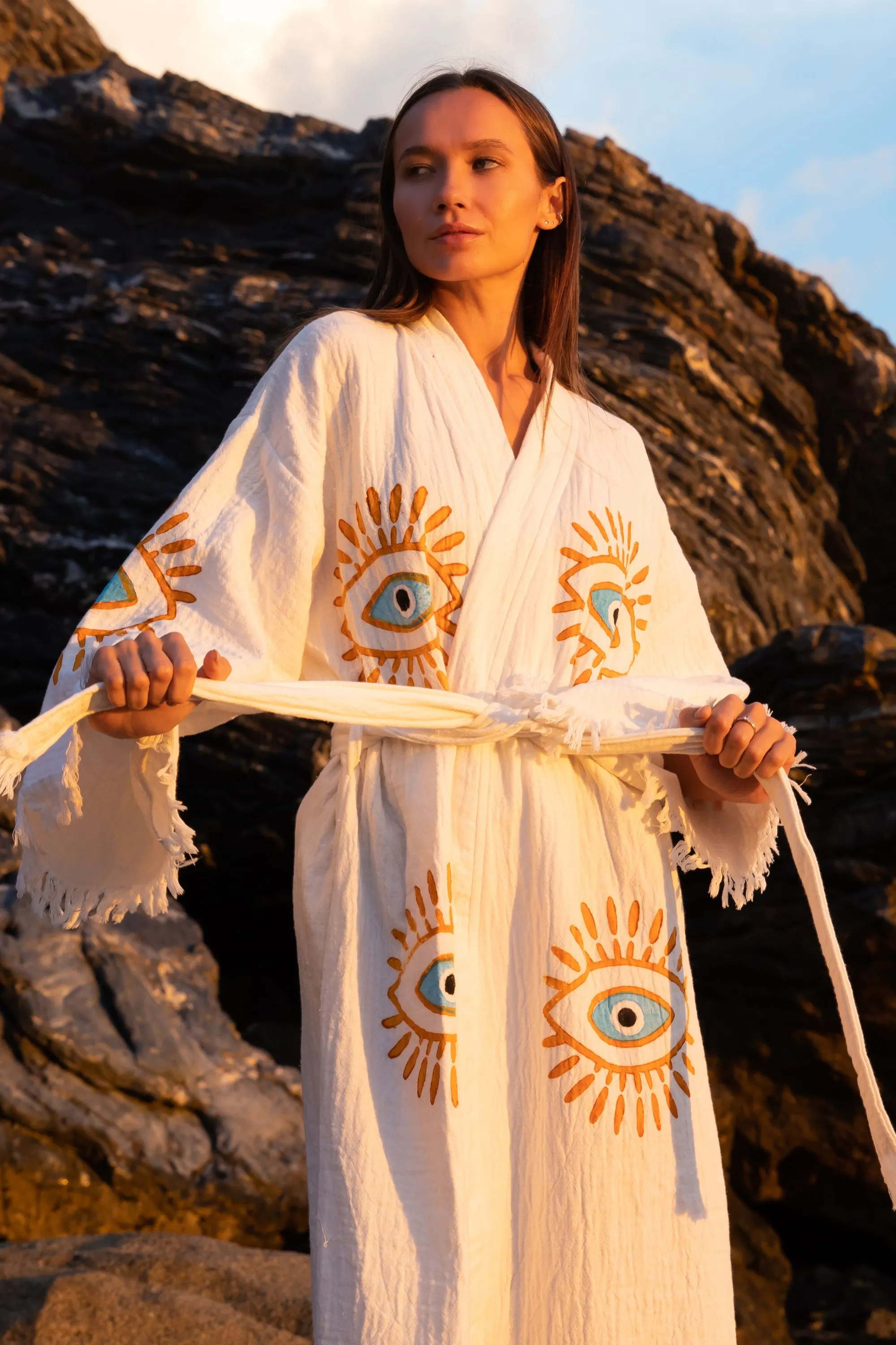 AZRA Kimono in Cream & Orange