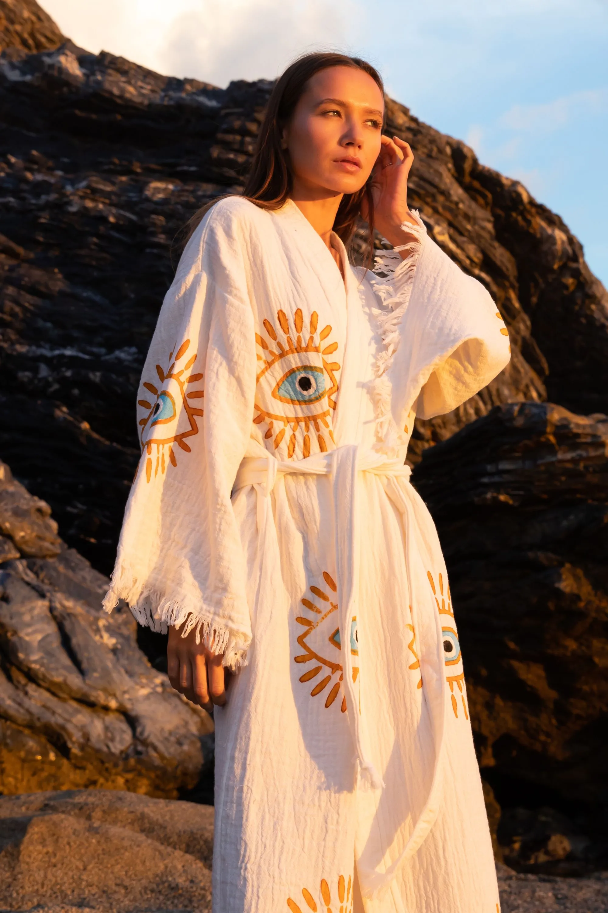 AZRA Kimono in Cream & Orange