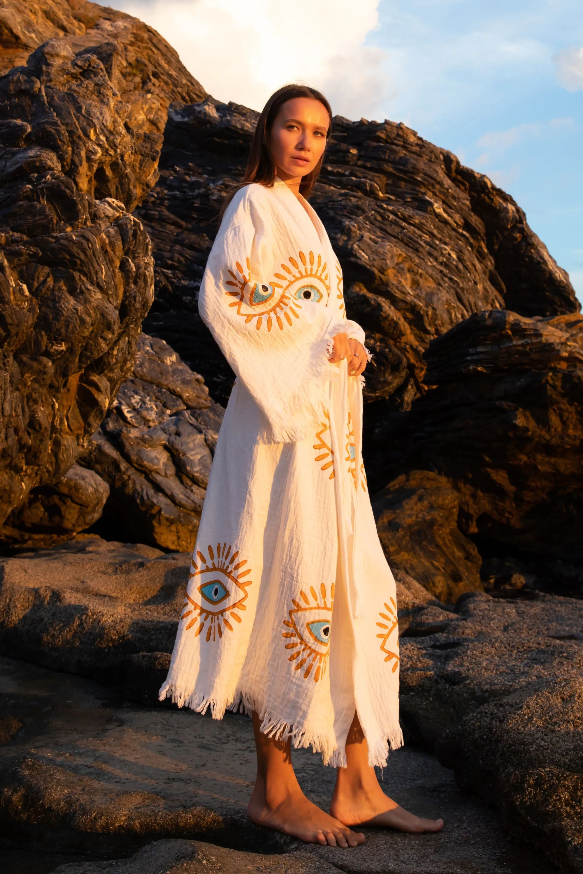 AZRA Kimono in Cream & Orange