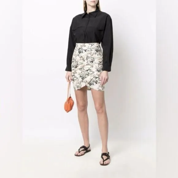 Ba&amp;Sh Falco Asymmetric Floral Mini Skirt in Ecru Size XS