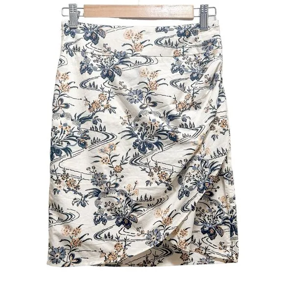 Ba&amp;Sh Falco Asymmetric Floral Mini Skirt in Ecru Size XS