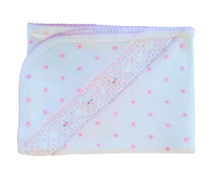 Baby Girl's Pink Flower Print Pima Cotton Smocked Blanket