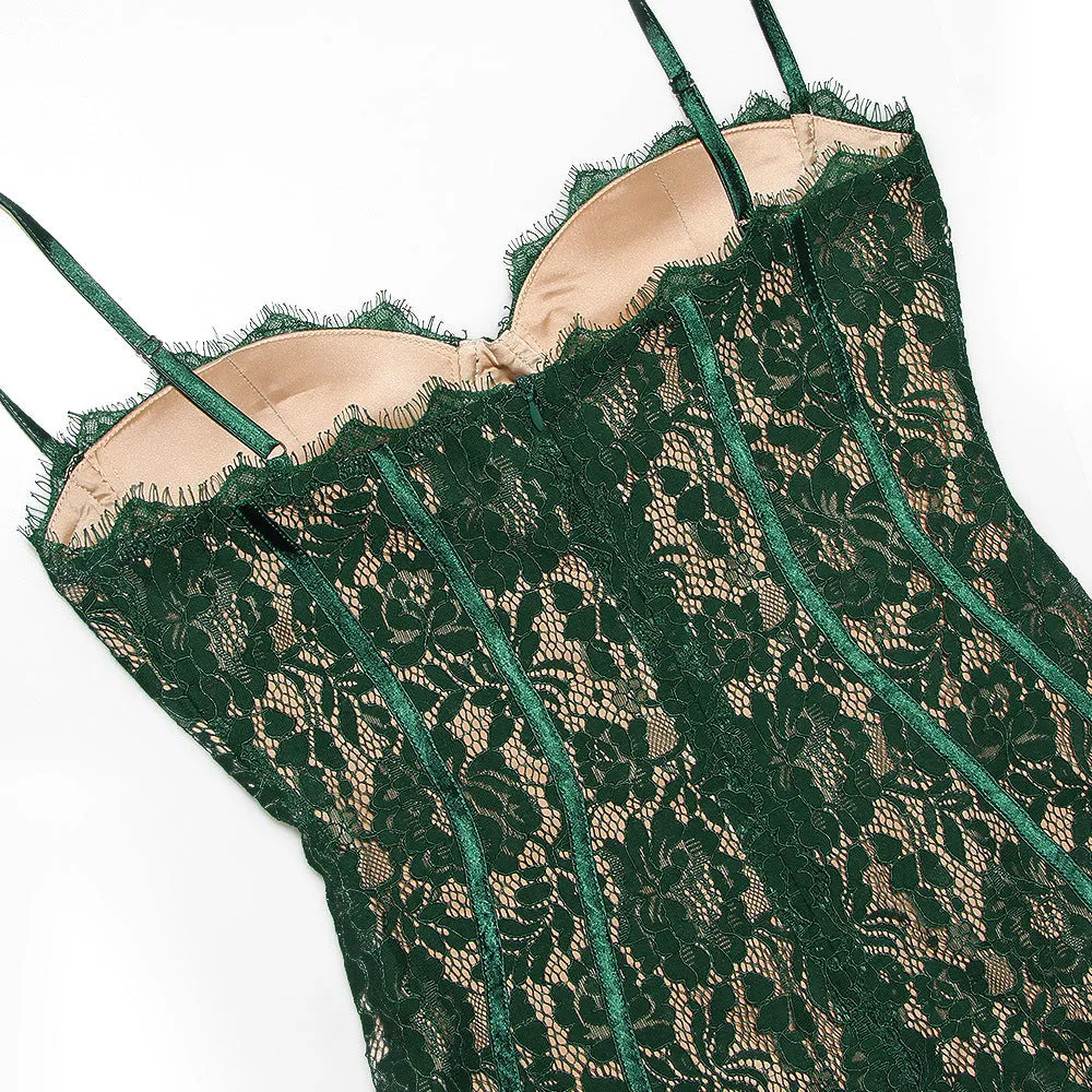 Backless Lace Suspenders Floral Flower Bodycon Midi Dresses