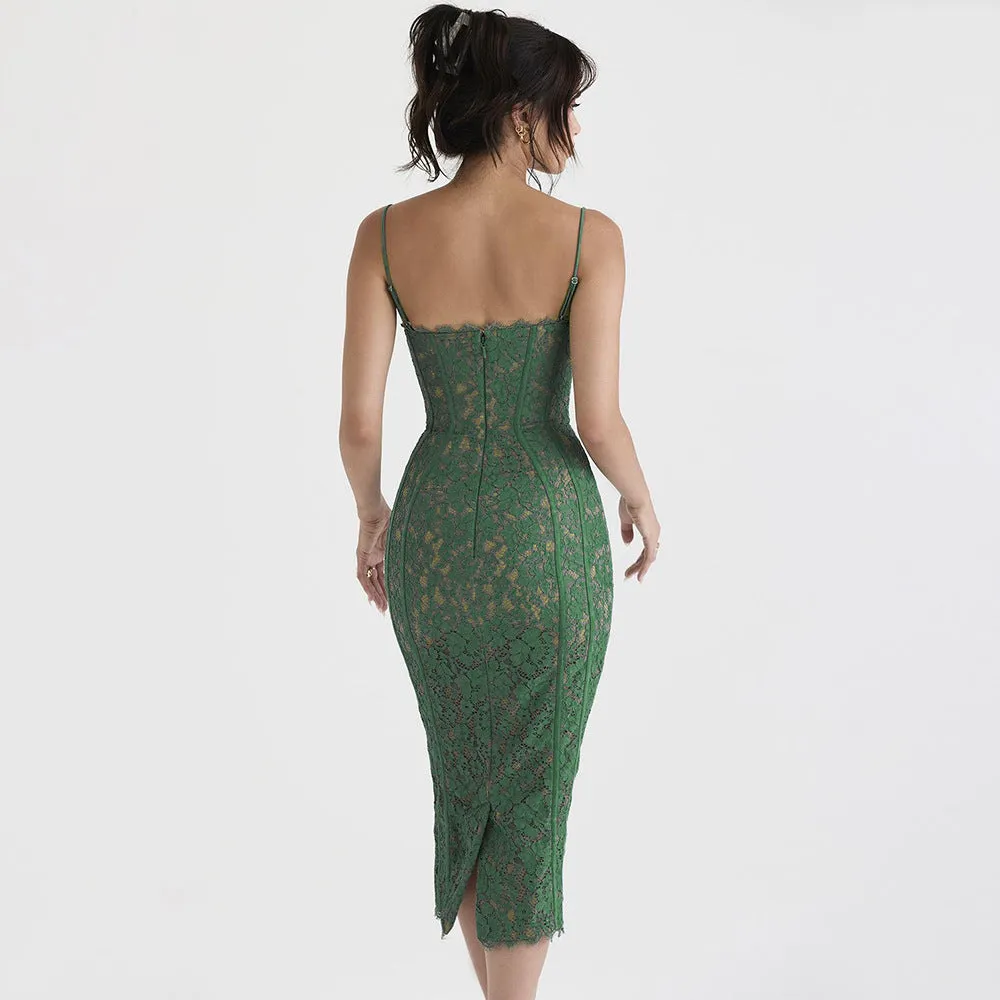 Backless Lace Suspenders Floral Flower Bodycon Midi Dresses