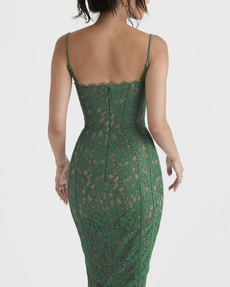 Backless Lace Suspenders Floral Flower Bodycon Midi Dresses