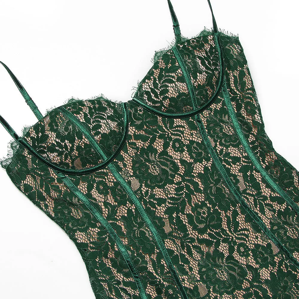 Backless Lace Suspenders Floral Flower Bodycon Midi Dresses