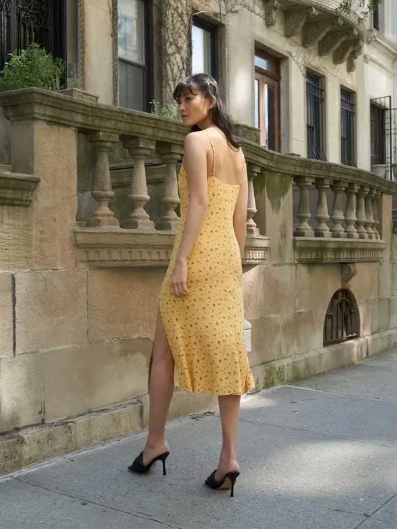 Backless Suspenders Slit Leg Midi Floral Dresses