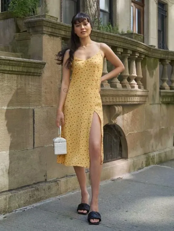 Backless Suspenders Slit Leg Midi Floral Dresses