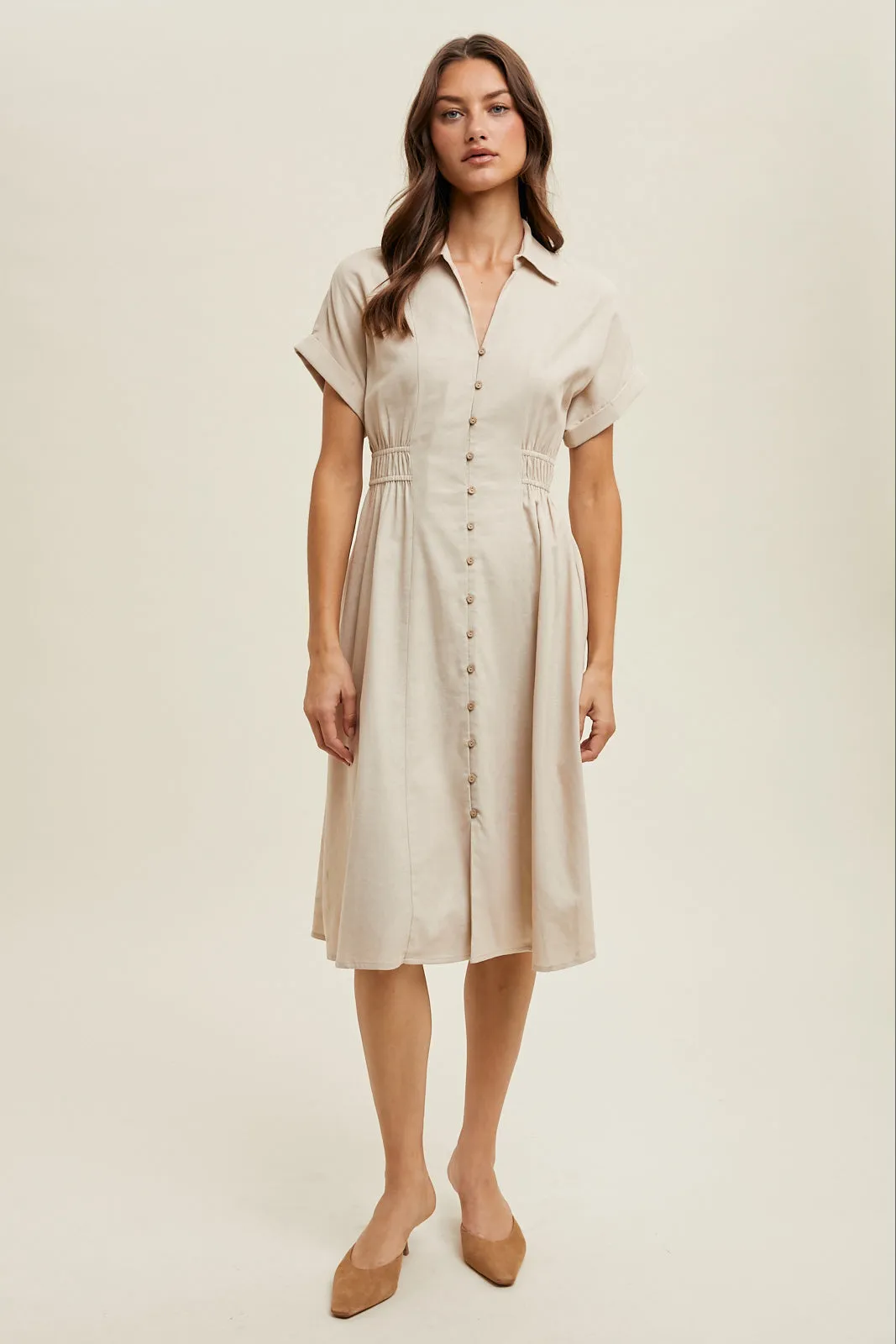 Bennett Collared Smocked Waist Midi Dress