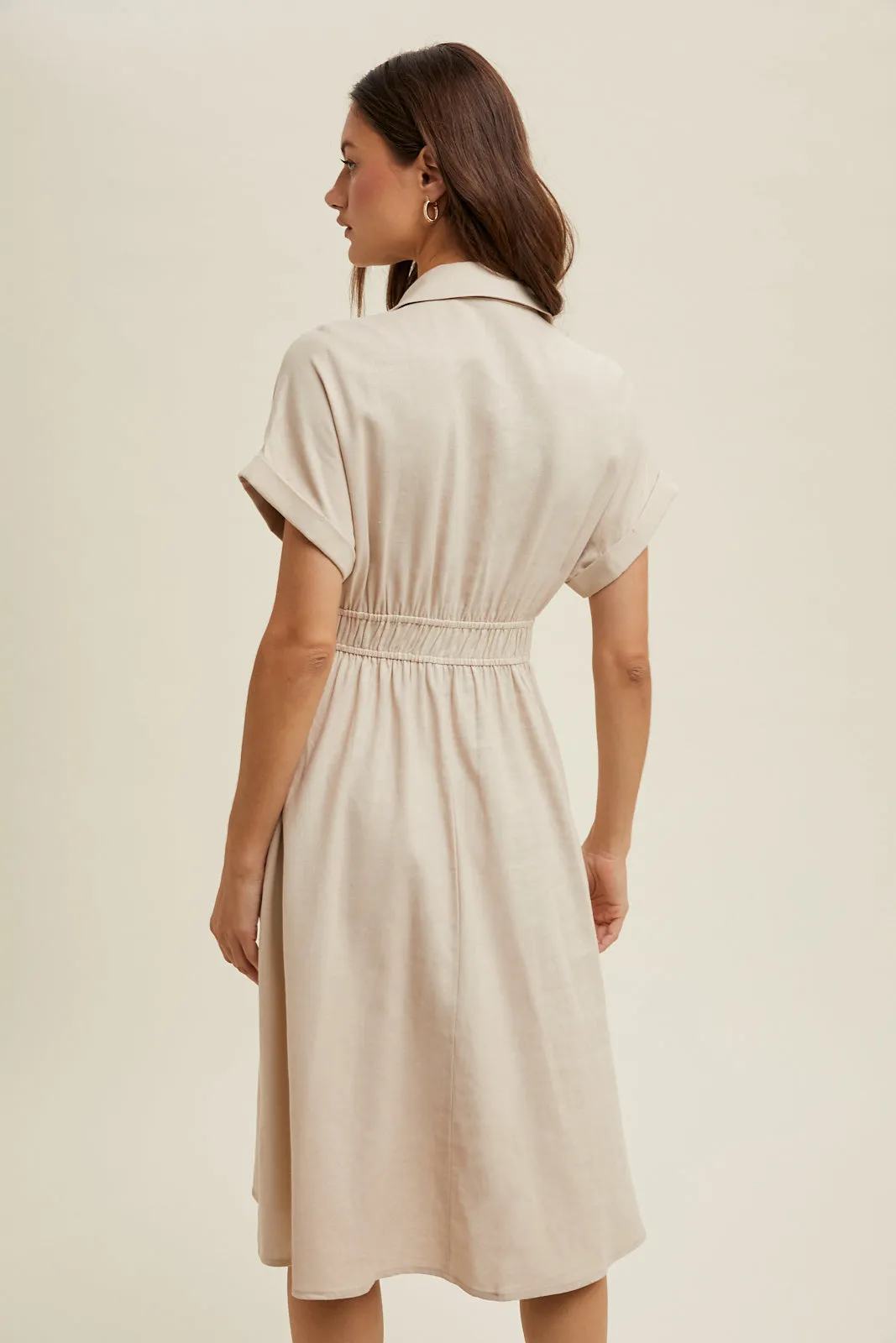 Bennett Collared Smocked Waist Midi Dress